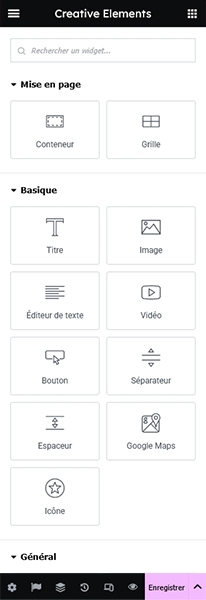 Éditeur visuel Creative Elements - Interface de construction PrestaShop