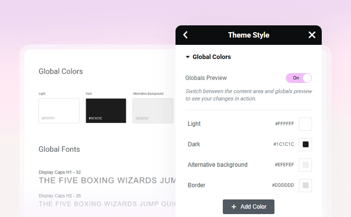 Global design settings in the Creative Elements editor