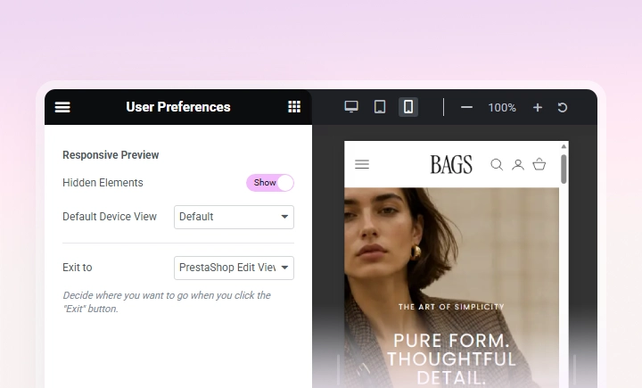 Responsive Mode in the Creative Elements editor